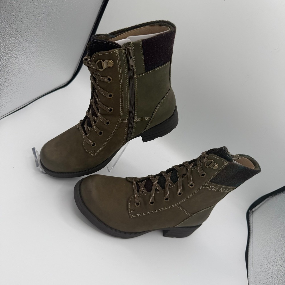Earth Origins Women Olive Lace Up Combat Military Boots Side Zip Size 8.5 M